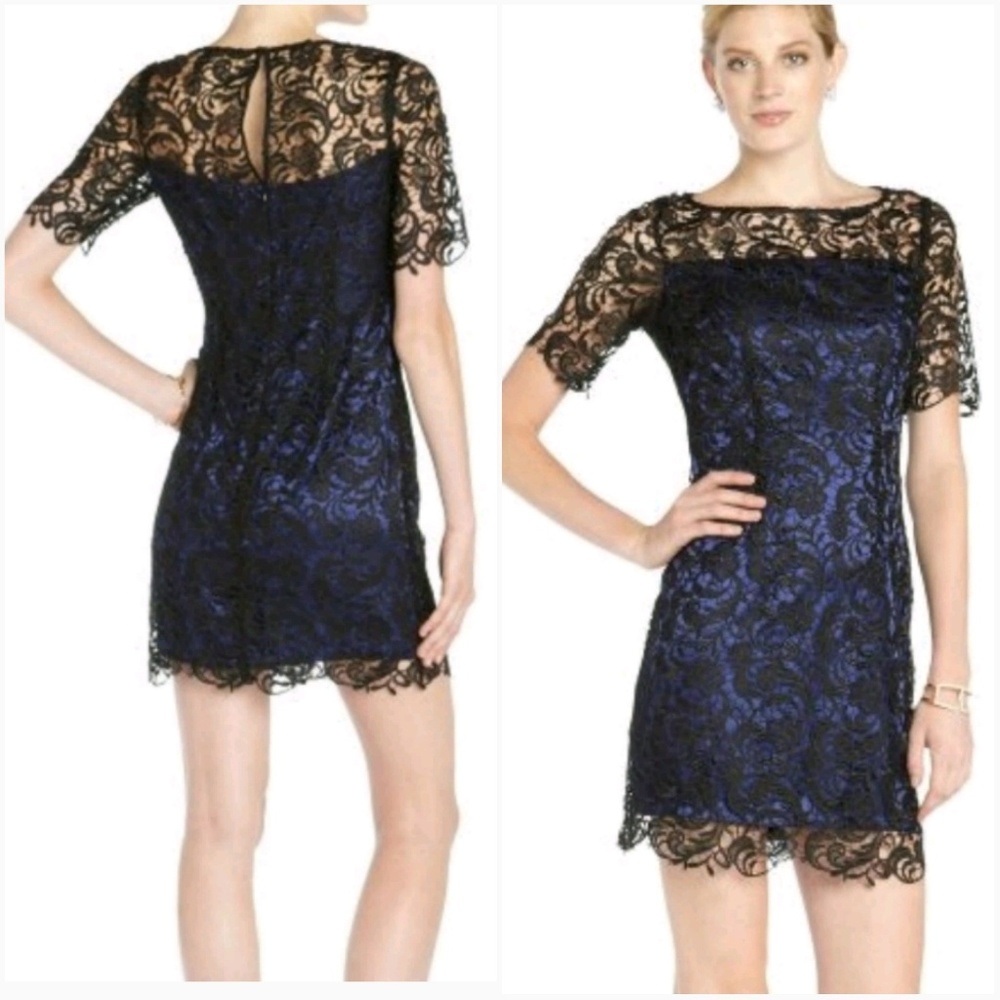 New Shelli Segal Black Layered Lace Cocktail Dress